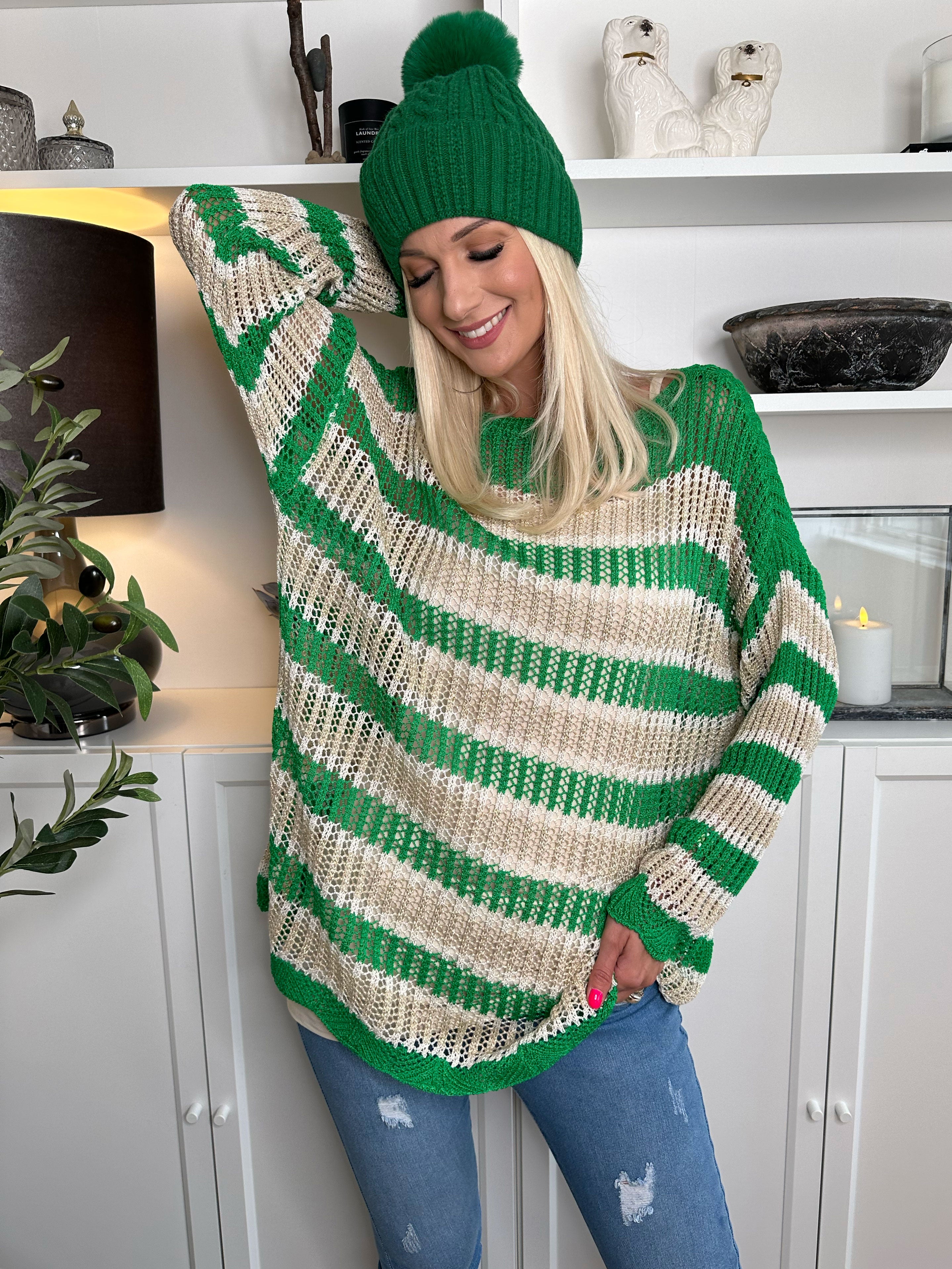 Ania - Stribet strikbluse med huller